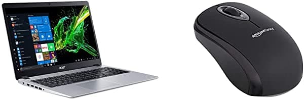 Acer Aspire 5 Slim notebook 15.6" IPS Full HD AMD Ryzen 3 3200U Vega 3 Graphics 4 GB 128 GB SSD teclado retroiluminado Windows 10 y AmazonBasics nano receptor inalámbrico para computadora