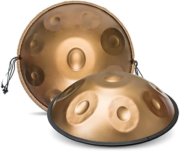 Handpan AS TEMAN en Re Menor 9 Notas 22 Pulgadas Tambor de Mano de Acero con Funda Acolchada 2 Mazas y Soporte para Handpan