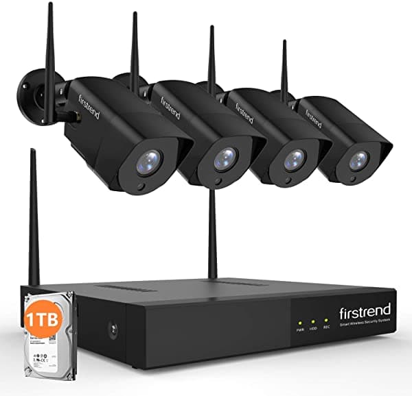 firstrend Sistema De Cámara De Seguridad Para El Hogar Inalámbrico Al Aire Libre 4 Cámaras 720P Hd Con Visión Nocturna 1 Tb Disco Duro Firstrend-BK-84101