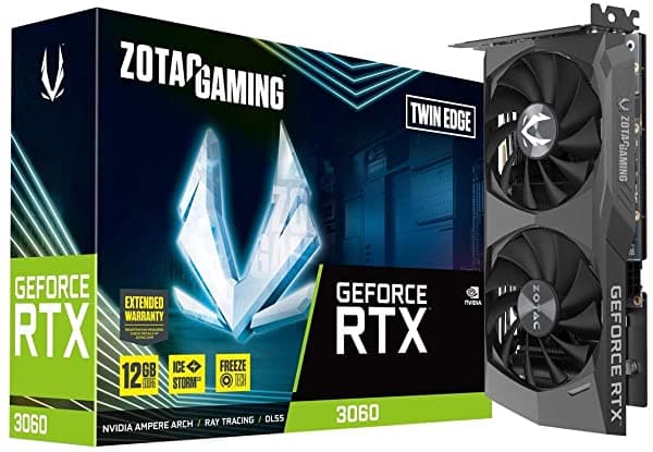 Zotac Gaming GeForce RTX 3060 Twin Edge 12GB GDDR6 192 Bit 15 Gbps PCIe 4.0 Placa de Video Gaming IceStorm 2.0 Control de Ventilador Activo ZT-A30600E-10M