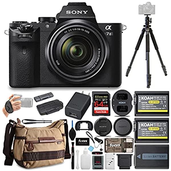 Sony Alpha A7II Cámara Digital Mirrorless Lente 28-70 mm Trípode y Rótula de Bola Tarjeta SD de 64GB Batería y Accesorios de Cargador Funda Antipolvo ILCE7M2K/B