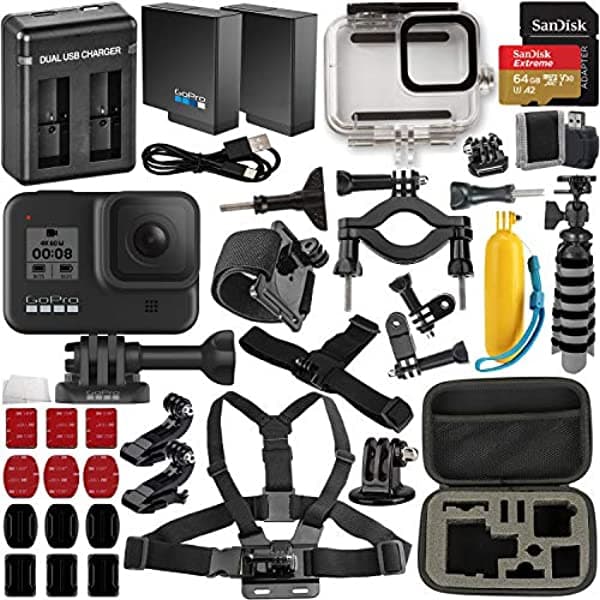 Gopro Hero8 Cámara De Acción (Negro) Con Paquete Extremo Incluye Carcasa Submarina Para Gopro Hero8 Batería De Repuesto Del Vendedor Agarre Flotante Para Gopro Y Mucho Más GOH8B-LEDB1