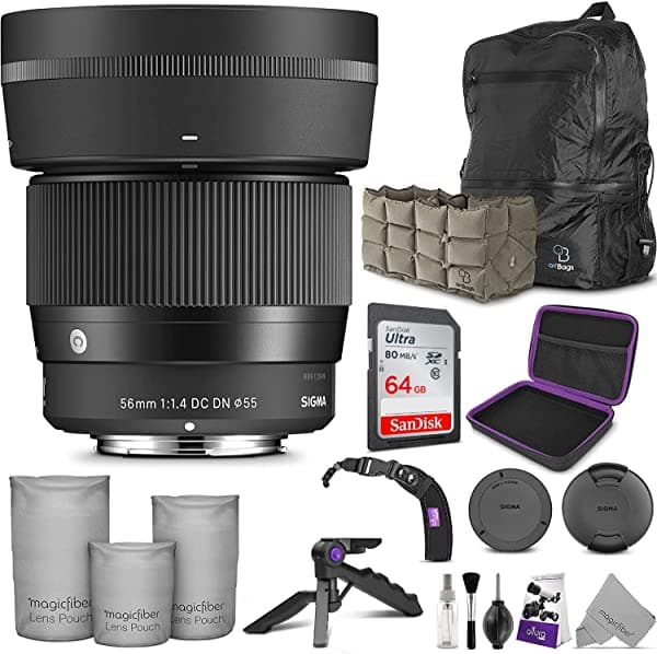 Sigma 56 mm f/1.4 DC DN - Lente Contemporary para Sony E Mount con Altura Photo Advanced Accesorio y Paquete de Viaje QM1005