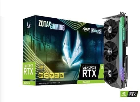 Zotac Gaming Geforce Rtx 3070 Ti Amp Holo 8Gb Gddr6X 256-Bit 19 Gbps Pcie 4.0 Tarjeta Gráfica Para Juegos Holoblack Icestorm 2.0 Advanced Cooling Spectra 2.0 Rgb Iluminacion Zt-A30710F-10P