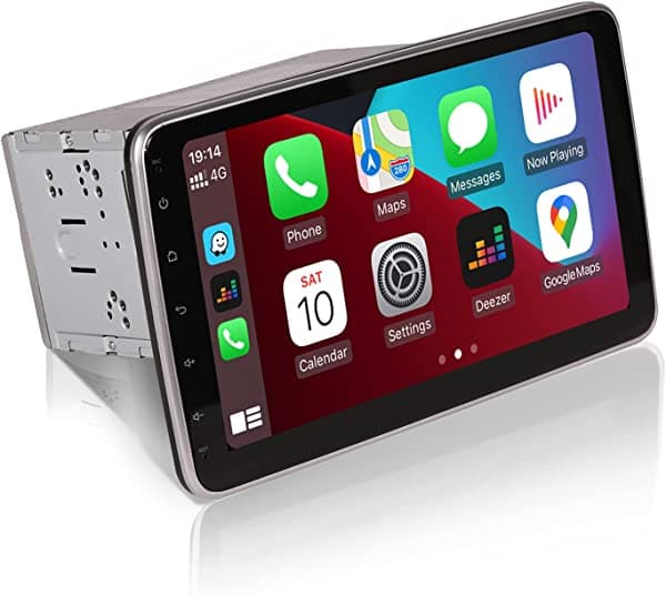 Viabecs Pantalla Táctil Giratoria Android 10.0 de 10.2 Pulgadas Estéreo para Auto Apple CarPlay con DSP 4 GB + 64 GB Navegación GPS WiFi Central Multimedia de Doble DIN Compatible con Bluetooth Android Cámara de Retroceso Pantalla Desmontable