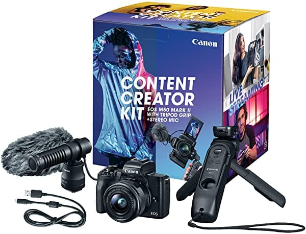 Canon Eos M50 Mark Ii - Kit De Creación De Contenido Sin Espejo 4K Vlogging Kit De Cámara Incluye Lente Ef-M De 0.591-1.772 In Agarre De Trípode Micrófono Estéreo 4728C052