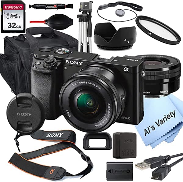 unp A Sony Alpha A6000 Cámara Digital Sin Espejo Con Lente De 0.630-1.969 In + Tarjeta De 32 Gb Trípode Funda Y Más (Paquete De 18 Piezas)