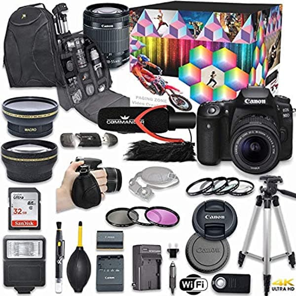 Canon EOS 90D DSLR Cámara Deluxe Kit de Video con Canon EF-S 18-55mm f/3.5-5.6 IS STM + Micrófono Commander Pro + Tarjeta de Memoria SD SanDisk de 32GB + Paquete de Accesorios