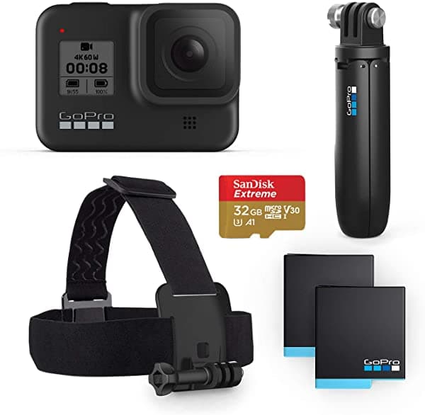 Gopro Hero8 Black Bundle - Incluye Cámara Negra Hero8 Correa Para La Cabeza Tarjeta Sd De 32 Gb Y 2 Baterías Recargables CHDRB-801-XX