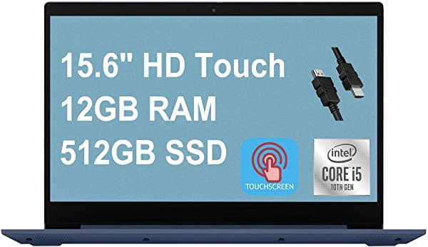 2021 Insignia Lenovo IdeaPad 3 Notebook 15.6" HD Pantalla Táctil Intel Quad-Core i5-10210U (supera al i7-8550U) 8GB RAM 256GB SSD Webcam WiFi HDMI Dolby Win 10 + Cable HDMI