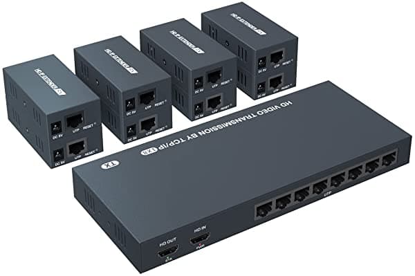 PWAYTEK Extensor Divisor Hdmi 1X8 Transmite 1080P Audio Video A 492.1 Ft Sobre Cat5E/6 Soporte Loopout 1 En 8 Out Mirror 8 Pantallas Ethernet A Hdmi Para Tv
