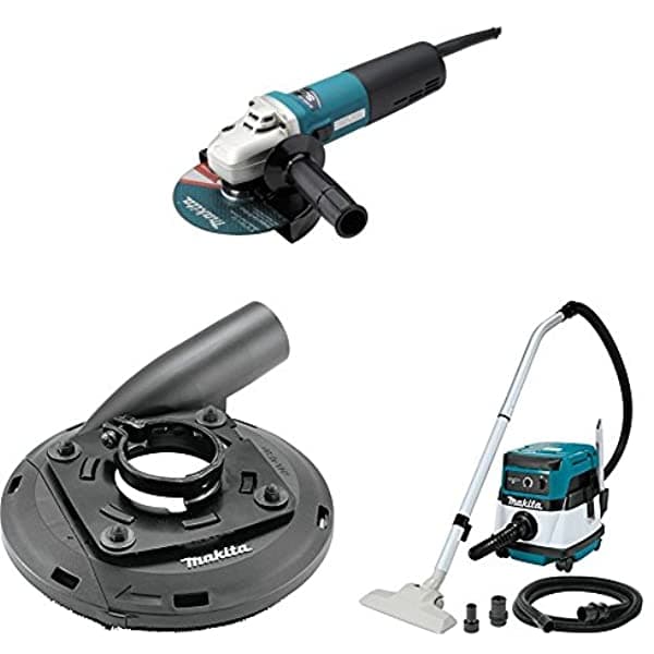 Makita 9566Cv 6" Sjs Cut-Off/Angle Grinder 195236-5 4-1/2"-5" Cubierta De Pulido De Superficie De Extracción De Polvo Xcv04Z 18V X2 Lxt (36V) 2.1 Galón Filtro Hepa Extractor/Aspiradora De Polvo Seco