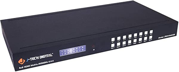 J-Tech Digital 8X8 Hdmi Matrix Switch Switcher Hdmi 2.0 Hdr 4K60Hz Yuv 444 Hdcp 2.2/1.4 18Gbps Edid Control Ip/Ethernet Control4 [Jtech-8X8-H20]