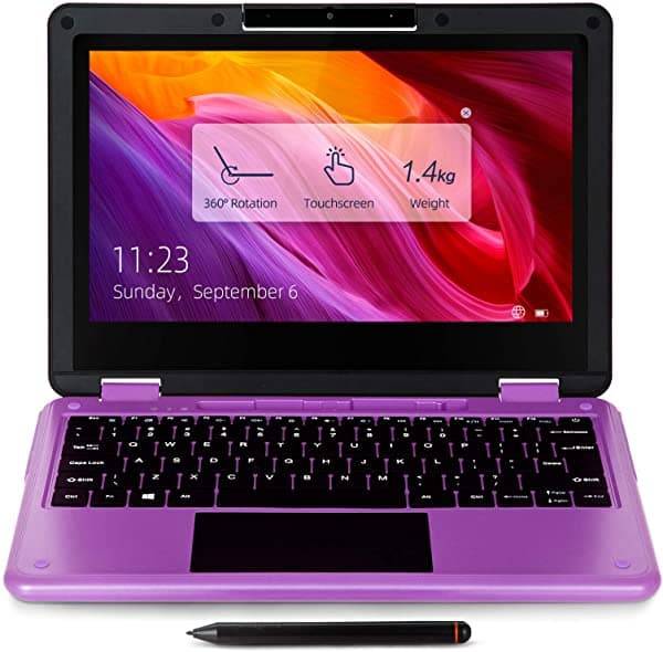 AWOW Notebook de 11.6 Pulgadas Intel Celeron N3450 Windows 10 en Modo S Flex 2 en 1 Convertible Táctil 8 GB RAM 256 GB de Almacenamiento Soporte Ángulo Hasta 360 Grados Tipo C WiFi Bluetooth Morado VT11