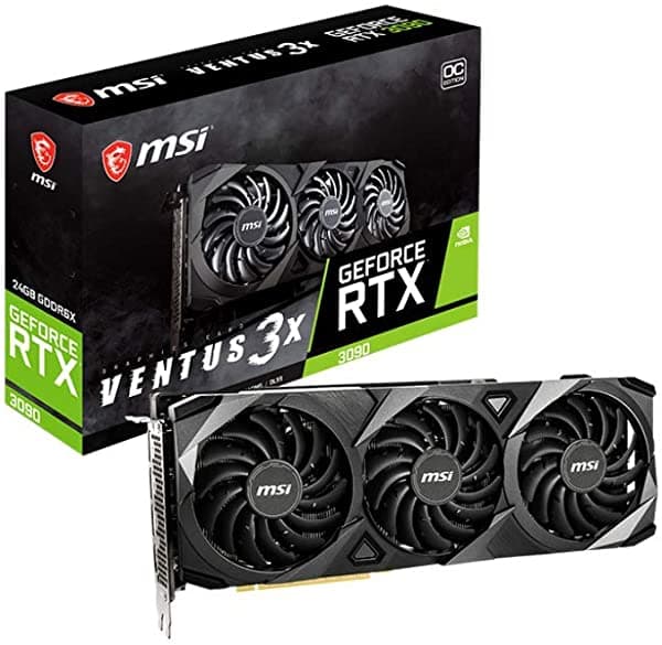 MSI Gaming GeForce RTX 3090 24GB GDDR6X de 384 bits HDMI/DP NVLink Ventilador Torx 3 Arquitectura Ampere Tarjeta Gráfica OC (VENTUS 3X 24G OC) GeForce RTX 3090 VENTUS 3X 24G OC