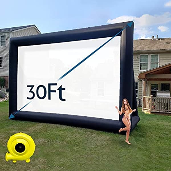 Tkloop Pantalla Inflable De Película De 30 Pies Para Exteriores Pantalla De Proyector De Inflado Incluye Ventilador De Inflado Amarres Y Bolsa De Almacenamiento Soporta Proyección Frontal Y Trasera