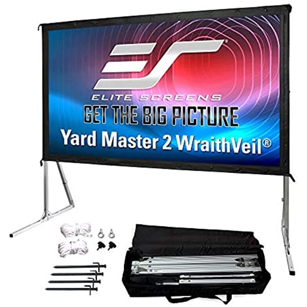 Elite Screens Pantalla Para Proyector Al Aire Libre Con Soporte 169 8K 4K Ultra Hd 3D Plegable Y Rápida Yardmaster 2 Dual Proyección Delantera Y Trasera OMS120H2-DUAL
