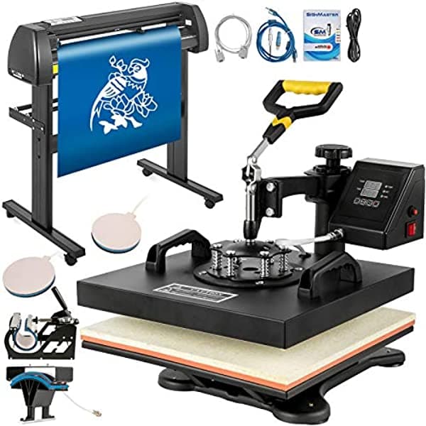 Mophorn - Máquina De Prensa De Calor 15 X 15 Pulgadas 5 En 1 Para Camiseta Cortadora De Vinilo Trazadora Alimentación De Papel Heat Press Machine