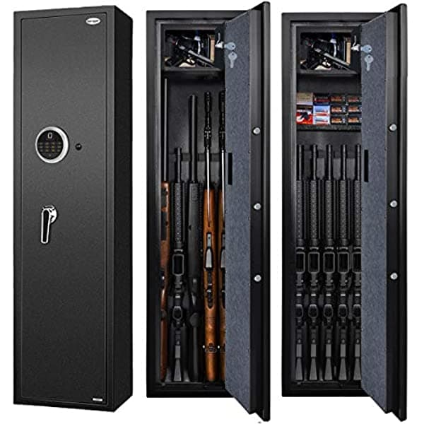 Langger V XLA029B Caja fuerte biométrica para rifles y escopetas, acceso rápido con huella digital, almacenamiento para 5 armas, caja con cerradura para pistolas.