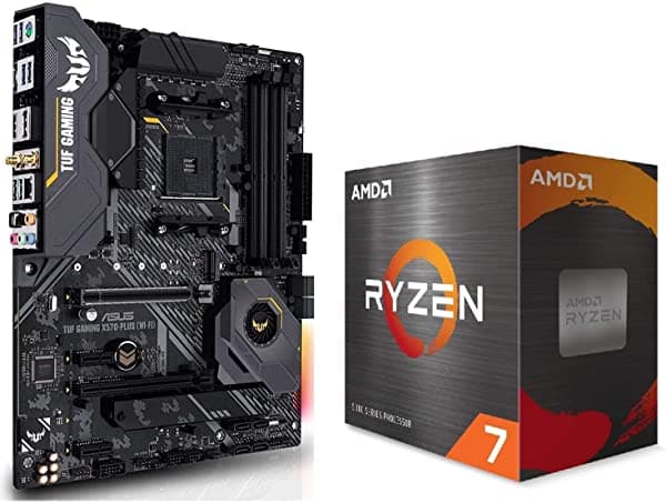 INLAND Micro Center Amd Ryzen 7 5800X 8 Núcleos 16 Hilos Am4 Desbloqueado Procesador De Escritorio Con Asus Tuf Gaming X570-Plus (Wi-Fi) Pcie 4.0 Dual M.2 Usb 3.2 Gen 2 Atx Gaming Motherboard Bundle