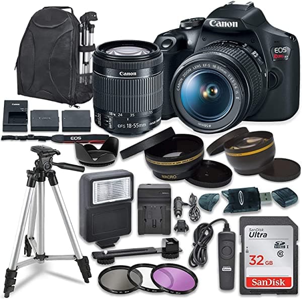 Canon Eos Rebel T7 - Cámara Réflex Digital Con Lente Canon Ef-S De 0.709-2.165 In Estabilización De Imagen Ii Tarjetas De Memoria Sdhc Sandisk De 32 Gb Paquete De Accesorios GG148