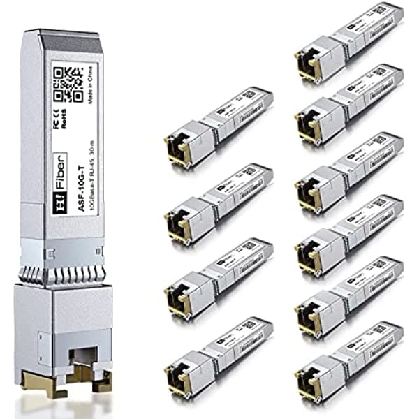 H!Fiber.com Módulo Sfp+ Rj45 De 10 Gb Transceptor De Cobre Sfp+ Ethernet De 10 Gbase-T Para Cisco Sfp-10G-T-S Meraki Mikrotik Ubiquiti Unifi Netgear Qnap D-Link Y Más Cat6A/Cat7 98.4 Ft Paquete De 10 10G-SFP-T-CSC(10pcs)