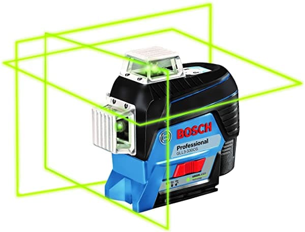 BOSCH GLL3-330CG Láser verde 360° 12V Máx 200 ft con batería de litio 2.0 Ah, cargador, adaptador AA1 y estuche rígido