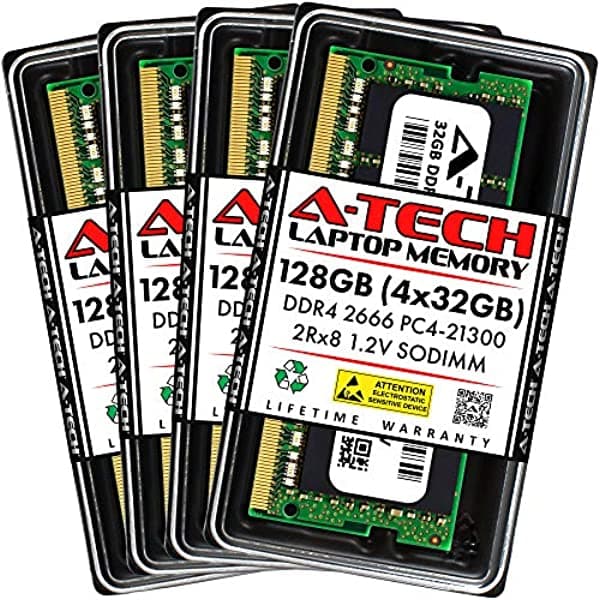 A-Tech - Módulos De Memoria Ram Para Portátil Ddr4 2666 Mhz Sodimm Pc4-21300 (Pc4-2666V) Cl19 2Rx8 No Ecc ‎AT32G4D4S2666ND8N12V