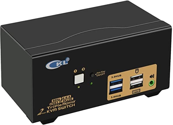 Ckl Conmutador Kvm Usb 3.0 Hdmi Triple Monitor 2 Puerto Pantalla Extendida 4K 60Hz Con Cables Y Audio 923Hua-3 CKL-923HUA-3