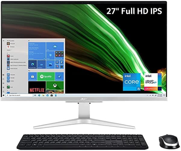 Acer Aspire C27-1655-UA12 AIO - Escritorio | Pantalla IPS Full HD de 27 Pulgadas | Intel Core i5-1135G7 de 11.ª Generación | Gráficos Intel Iris Xe | DDR4 de 12 GB | SSD NVMe M.2 de 512 GB | Intel Wi-Fi 6 Inalámbrico | Windows 11 Home C27-1655-UA91
