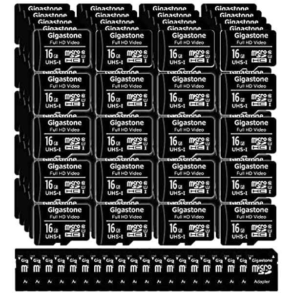 Gigastone Tarjeta Micro Sd De 16 Gb 100 Unidades Video Fhd Cámara De Vigilancia De Seguridad Dron De Cámara De Acción 85 Mb/S Micro Sdxc Uhs-I U1 Clase 10 Con Adaptadores
