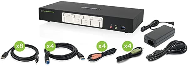 Iogear Displayport Kvmp De 4 Puertos 4K Con Hub Usb 3.0 Y Audio Con Juego Completo De Cables (Gcs1944 Taa)