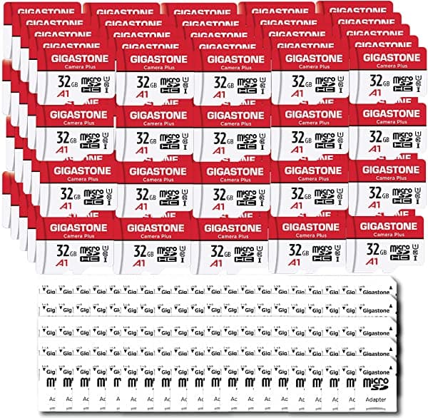 Gigastone Tarjeta Micro Sd De 32 Gb 100 Unidades Cámara Plus Tarjeta De Memoria Microsdhc Para Cámara Wyze Cámara De Seguridad Roku Grabación De Vídeo Full Hd Uhs-I U1 A1 Clase 10 Hasta 90 Mb/S Con 100 Adaptadores