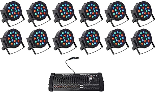 12 Rockville Rockpar50 Led Rgb Par Puede Dj/Club Lavar Luces + 384 Ch - Driver Dmx (12) RockPAR50+ROCKFORCE 384
