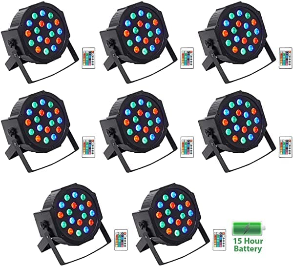 (8) Rockville Bateria Par 50 Led Recargables Dmx Dj Club Wash Up-Lights+Remote