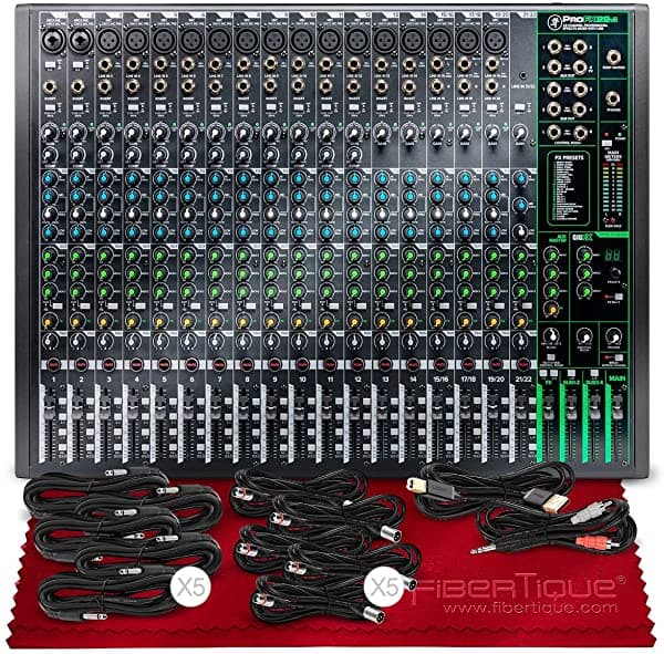 Mackie Profx22V3 22 Canales Profesional Reforzador De Sonido Mezclador Fx + Basic Trs Xlr Rca Usb Cables Bundle & Fibertique Microfibra Cleaning Taps