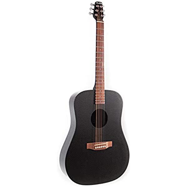 KLŌS Kit de Guitarra Electroacústica de Tamaño Completo de Fibra de Carbono Negra Con Funda Acolchada Correa Capo y Más