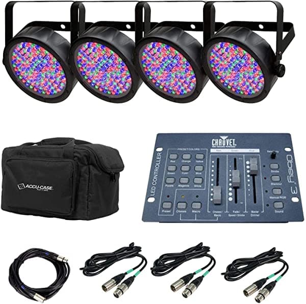 4 Chauvet Dj Slimpar 56 Led Slim Par Cans Obey 3 Dmx Controlador + Fondos Y Cables