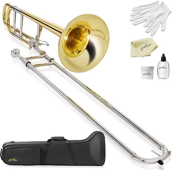 Ashthorpe Bb Tenor Trombone F Gatillo De Oro Laca Dorada El Acabado Incluye Guantes De Boquilla De Caja De Limpieza De Tela De Tobogán 21701809