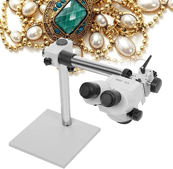 Rosvola Microscopio De Zoom Estéreo Oculares Wh10X Aumento 7X-45X Objetivo De Zoom De 05 X Soporte De Pilar Para El Procesamiento De Joyas