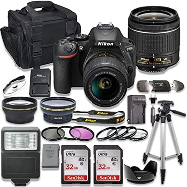 Nikon D5600 Cámara Réflex Digital Con Lente Af-P 0.709-2.165 In Vr + 2 Tarjetas De 32 Gb + Kit De Accesorios