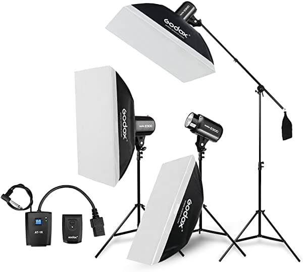 Godox E300 Luz Estroboscópica Flash Kit 900 W - Iluminación Fotográfica - Luces Estroboscópicas. Luz Stands Triggers Caja Suave Boom Arm