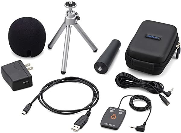 Zoom Aph-2N - Pack De Accesorios Para Grabadora Portátil H2N Mando A Distancia Con Cable De Extensión Protector De Viento De Espuma Adaptador De Ca Usb Cable Usb Soporte De Trípode Ajustable Funda Acolchada Y Adaptador De Clip Para Micrófono ZH2NAP