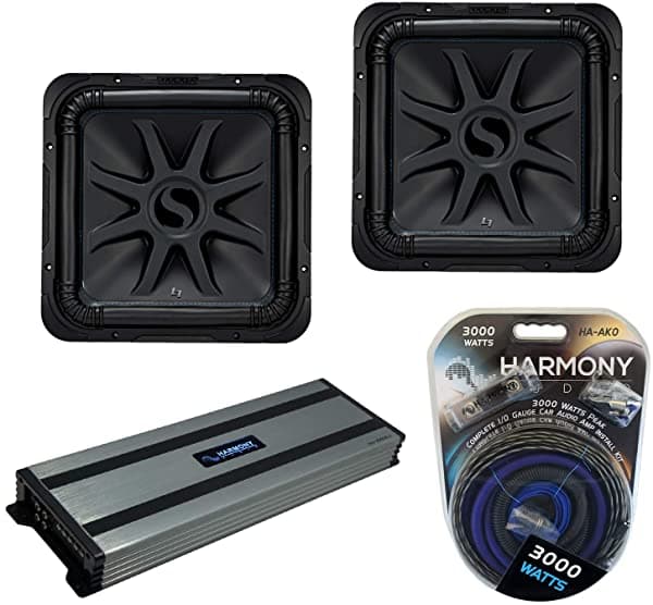 Kicker (2) L7S15 Audio Para Coche Solo-Baric 15 Subwoofer Cuadrado L7 Sub 44L7S152 Paquete Con Harmony Ha-A1500.1 Amplificador Y Kit De Amp