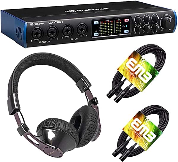 Presonus Studio 1810C 18X8 192 Khz Interfaz De Audio Usb-C 4 Salidas De Línea De Micrófono Pres-6 + Auriculares Hd Con Par De Cable Xlr Emb (1810C-Emb-Bundle1)