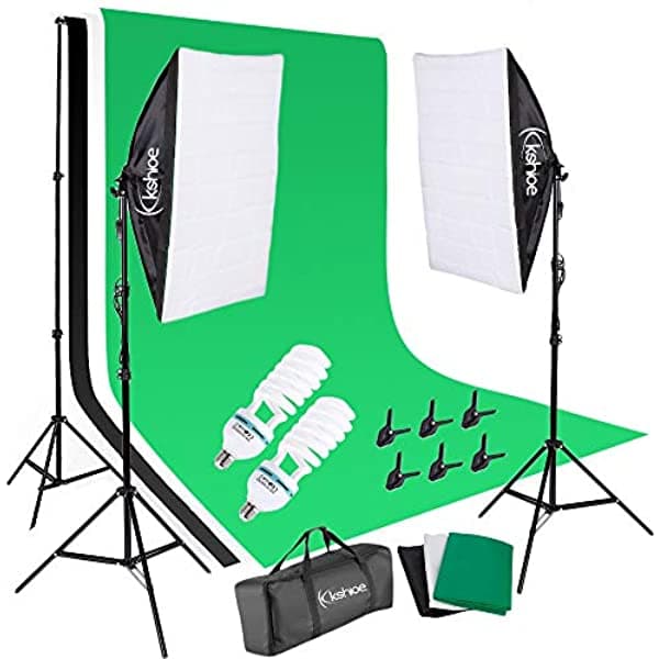 YYAO Kit de Iluminación Fotografía Softbox con Fondo Negro, Blanco y Verde de 2x3M, Incluye Bolso de Transporte