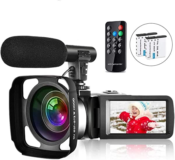 YIDA TECH Video Camara Camcorder Vlogging Camara Para Youtube Full Hd 2.7K 30Fps 30 Mp Ir Night Vision 3 Inch Touch Pantalla Time-Lapse Camcorder Con Micrófono Remote Control Lente Hood & 2 Batteries YDU-01