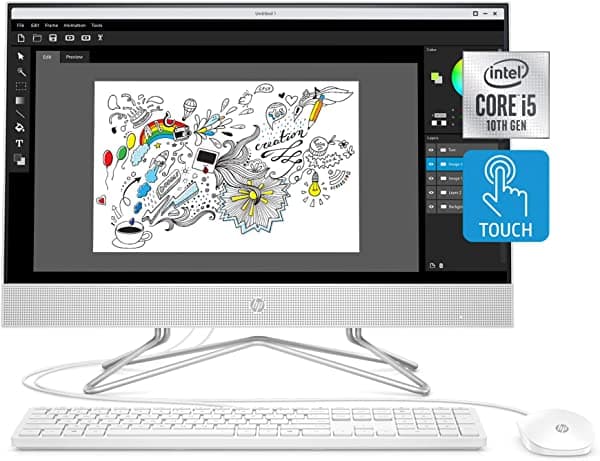 Hp 24-Inch All-In-One Touchscreen Desktop Computadora Intel Core I5-1035G1 Processor 12 Gb Ram 512 Gb Ssd Windows 10 Home (24-Df0170 White)