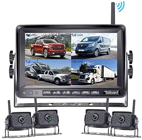 ZSMJ Dohonest FHD 1080P Digital Inalámbrico Kit de 4 Cámaras de Retroceso Monitor DVR 7'' con Pantalla Dividida Sistema de Observación de Ruta para Trailers RVs Camiones 5th Wheels
