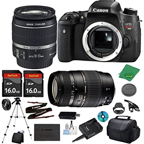 ZeeTech Canon EOS Rebel T6S Cámara International con Lente de 18-55 IS STM + Tamron 70-300 mm AF + 2 Memorias de 16 GB + Estuche de la Cámara + Lector de Tarjetas + Trípode + Starter Set de 6 Piezas